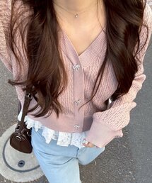 continuer de NICE CLAUP | 裾レースリボン釦カーディガン(カーディガン/ボレロ)