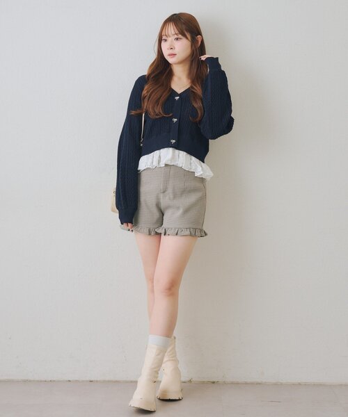 セール】【2026SS】裾レースリボン釦カーディガン（カーディガン