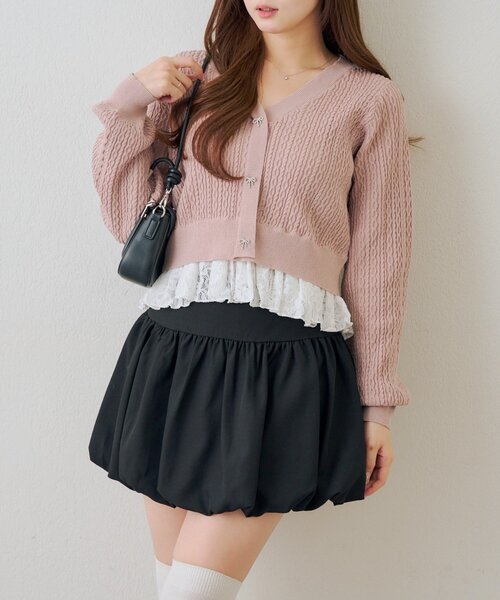 continuer de NICE CLAUP（コンティニューデナイスクラップ）の「裾レースリボン釦カーディガン（カーディガン/ボレロ・レディース・ネイビー/イエロー/ピンク/オフホワイト/レッド/サックスブルー・FREE）」の19枚目の写真