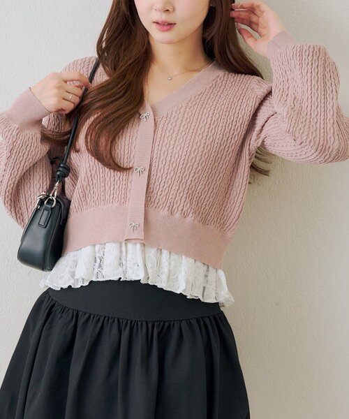 continuer de NICE CLAUP（コンティニューデナイスクラップ）の「裾レースリボン釦カーディガン（カーディガン/ボレロ・レディース・ネイビー/イエロー/ピンク/オフホワイト/レッド/サックスブルー・FREE）」の20枚目の写真