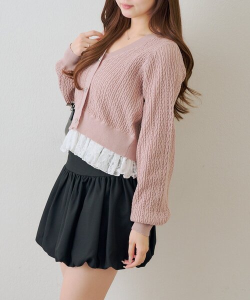 continuer de NICE CLAUP（コンティニューデナイスクラップ）の「裾レースリボン釦カーディガン（カーディガン/ボレロ・レディース・ネイビー/イエロー/ピンク/オフホワイト/レッド/サックスブルー・FREE）」の21枚目の写真