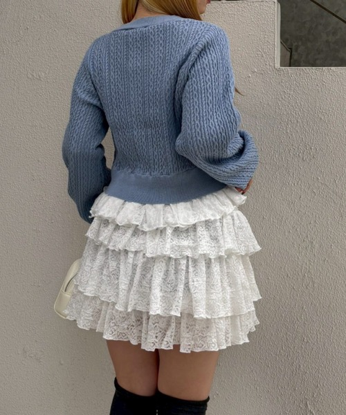 continuer de NICE CLAUP（コンティニューデナイスクラップ）の「裾レースリボン釦カーディガン（カーディガン/ボレロ・レディース・ネイビー/イエロー/ピンク/オフホワイト/レッド/サックスブルー・FREE）」の16枚目の写真