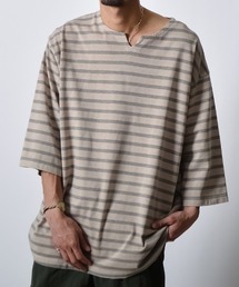 DSピグメントオーバーダイボーダーキーネックTシャツ