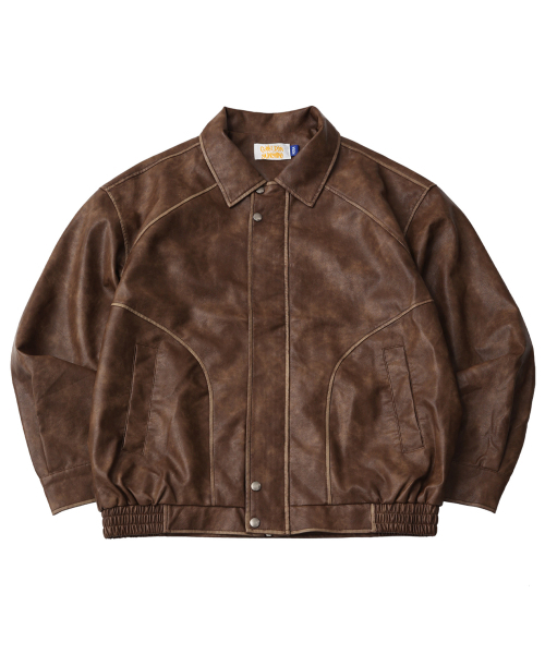 セール】Vintage washed leather jumper_Brown（ライダースジャケット