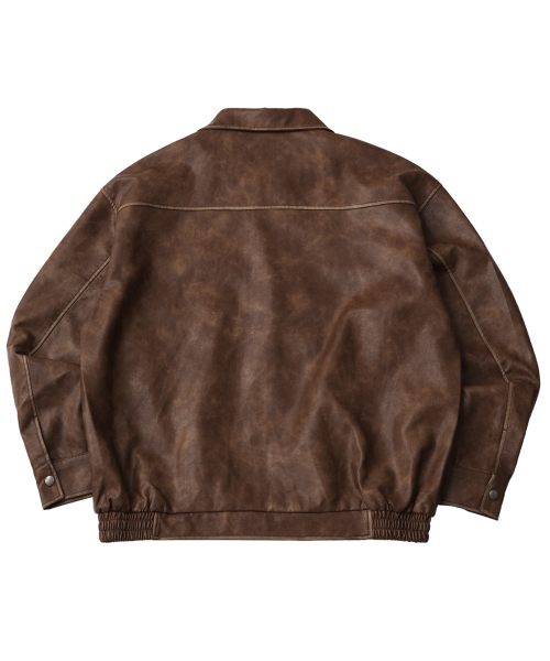 セール】Vintage washed leather jumper_Brown（ライダースジャケット