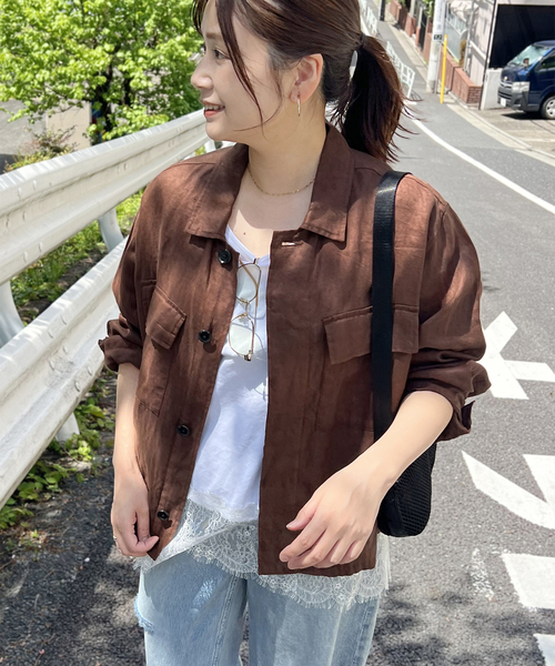 JOURNAL STANDARD(ジャーナルスタンダード)の「《追加》リネンミリタリージャケット(ミリタリージャケット・レディース・ブラック/カーキ/ブラウン・FREE)」の16枚目の写真