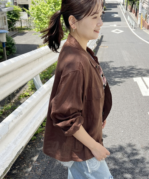 JOURNAL STANDARD(ジャーナルスタンダード)の「《追加》リネンミリタリージャケット(ミリタリージャケット・レディース・ブラック/カーキ/ブラウン・FREE)」の18枚目の写真