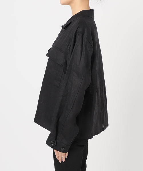 JOURNAL STANDARD(ジャーナルスタンダード)の「《追加》リネンミリタリージャケット(ミリタリージャケット・レディース・ブラック/カーキ・FREE)」の6枚目の写真