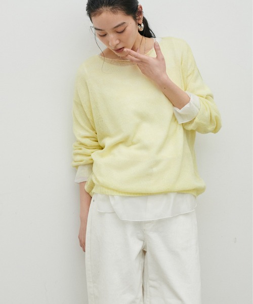 LARUTA（ラルータ）の「【LARUTA】透かしモヘアボートネックプルオーバー（ニット/セーター・レディース・ピンク/イエロー/チャコールグレー/アイボリー・FREE）」の3枚目の写真