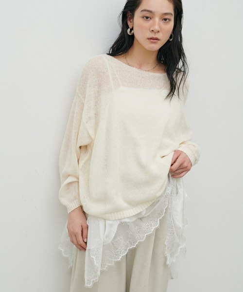 LARUTA（ラルータ）の「【LARUTA】透かしモヘアボートネックプルオーバー（ニット/セーター・レディース・ピンク/イエロー/チャコールグレー/アイボリー・FREE）」の2枚目の写真