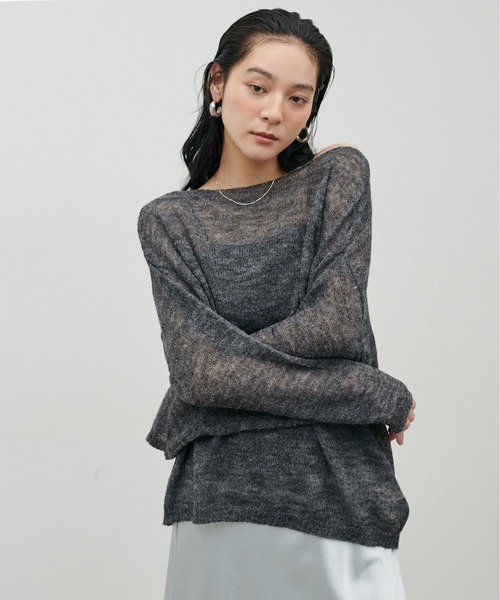 LARUTA（ラルータ）の「【LARUTA】透かしモヘアボートネックプルオーバー（ニット/セーター・レディース・ピンク/イエロー/チャコールグレー/アイボリー・FREE）」の12枚目の写真