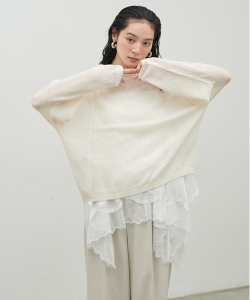 LARUTA（ラルータ）の「【LARUTA】透かしモヘアボートネックプルオーバー（ニット/セーター・レディース・ピンク/イエロー/チャコールグレー/アイボリー・FREE）」の8枚目の写真