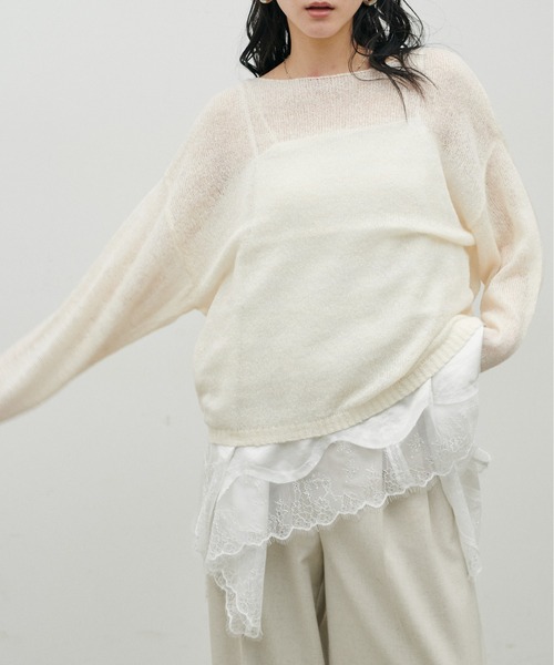 LARUTA（ラルータ）の「【LARUTA】透かしモヘアボートネックプルオーバー（ニット/セーター・レディース・ピンク/イエロー/チャコールグレー/アイボリー・FREE）」の7枚目の写真