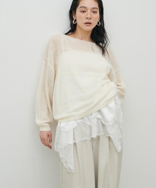 LARUTA（ラルータ）の「【LARUTA】透かしモヘアボートネックプルオーバー（ニット/セーター・レディース・ピンク/イエロー/チャコールグレー/アイボリー・FREE）」の6枚目の写真