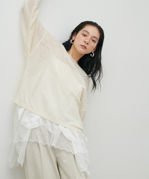 LARUTA（ラルータ）の「【LARUTA】透かしモヘアボートネックプルオーバー（ニット/セーター・レディース・ピンク/イエロー/チャコールグレー/アイボリー・FREE）」の5枚目の写真