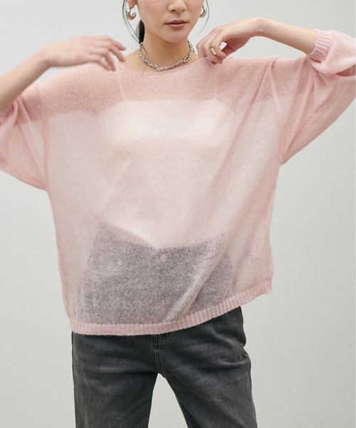 LARUTA（ラルータ）の「【LARUTA】透かしモヘアボートネックプルオーバー（ニット/セーター・レディース・ピンク/イエロー/チャコールグレー/アイボリー・FREE）」の21枚目の写真