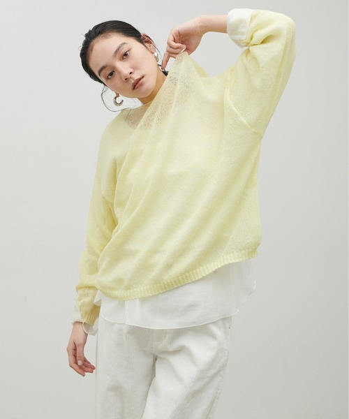 LARUTA（ラルータ）の「【LARUTA】透かしモヘアボートネックプルオーバー（ニット/セーター・レディース・ピンク/イエロー/チャコールグレー/アイボリー・FREE）」の18枚目の写真
