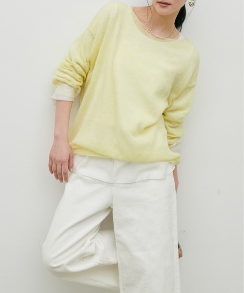 LARUTA（ラルータ）の「【LARUTA】透かしモヘアボートネックプルオーバー（ニット/セーター・レディース・ピンク/イエロー/チャコールグレー/アイボリー・FREE）」の15枚目の写真