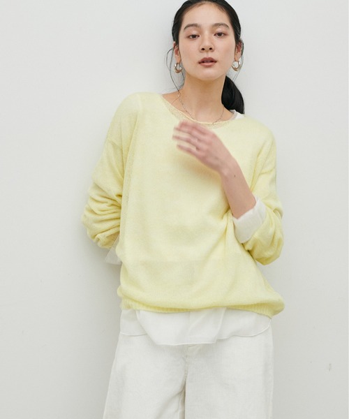 LARUTA（ラルータ）の「【LARUTA】透かしモヘアボートネックプルオーバー（ニット/セーター・レディース・ピンク/イエロー/チャコールグレー/アイボリー・FREE）」の16枚目の写真