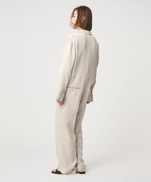 conte＞サテン オープンカラー ジャンプスーツ（つなぎ/オールインワン