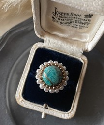 【mallelabrocante/マルラブロカント】サージカルステンレス コッパーストーンとヴィンテージパールのラウンドリング/金属アレルギー対応