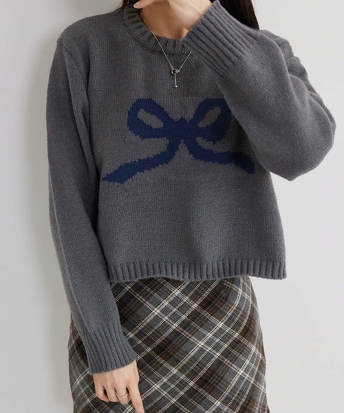 MAISON DE THERESE(メゾン ド テレーズ)の「クルーネックフロントリボン ニット(ニット/セーター・レディース・ブラウン/ブラック/グレー・FREE)」の4枚目の写真