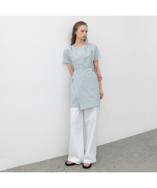 EMBO STRAP MIINI WRAP DRESS(OP-6265)