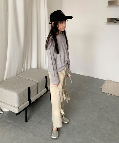 aimoha（アイモハ）の「【aimoha-KIDS-】キッズ　フロントリボンワイドパンツ（カーゴパンツ・キッズ・カーキ/オフホワイト・150/140/130/120/110）」の6枚目の写真