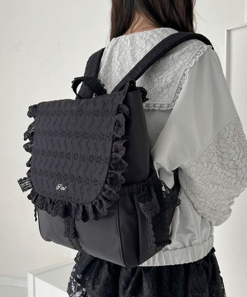 F i.n.t（フィント）の「コットンレースフラップリュック/fint フィント（バックパック/リュック・レディース・ブラック/オフホワイト・FREE）」の10枚目の写真