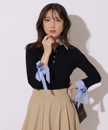 Apuweiser-riche | 袖リボンスキッパーリブニット(ニット/セーター)