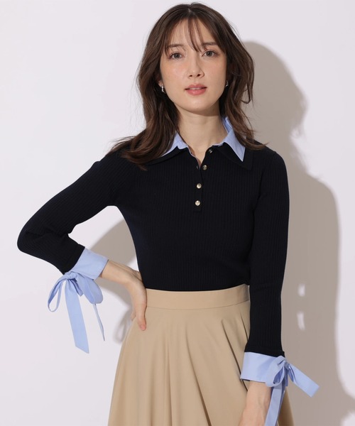 Apuweiser-riche（アプワイザーリッシェ）の「袖リボンスキッパーリブニット（ニット/セーター・レディース・グレイッシュベージュ/ネイビー・2）」の7枚目の写真