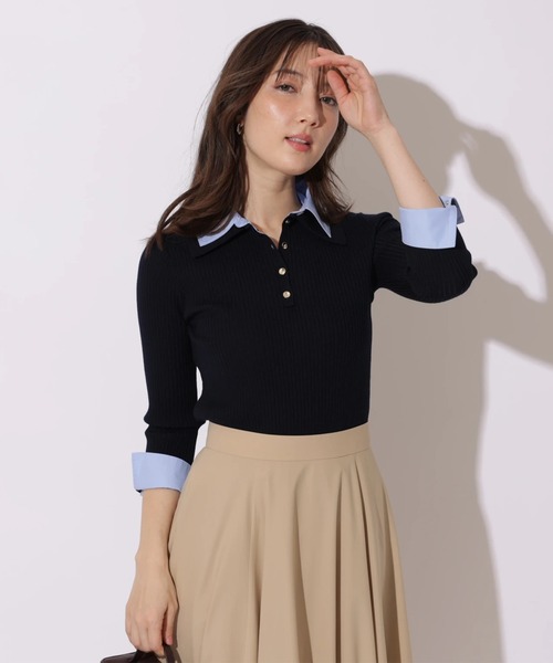 Apuweiser-riche（アプワイザーリッシェ）の「袖リボンスキッパーリブニット（ニット/セーター・レディース・グレイッシュベージュ/ネイビー・2）」の8枚目の写真