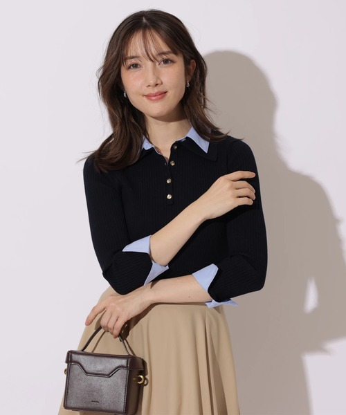 Apuweiser-riche（アプワイザーリッシェ）の「袖リボンスキッパーリブニット（ニット/セーター・レディース・グレイッシュベージュ/ネイビー・2）」の9枚目の写真