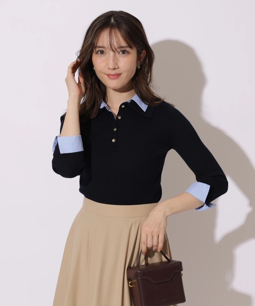 Apuweiser-riche（アプワイザーリッシェ）の「袖リボンスキッパーリブニット（ニット/セーター・レディース・グレイッシュベージュ/ネイビー・2）」の10枚目の写真