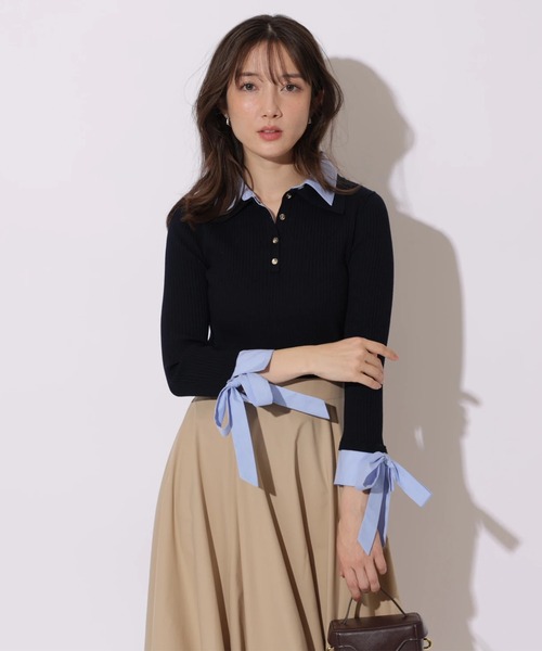 Apuweiser-riche（アプワイザーリッシェ）の「袖リボンスキッパーリブニット（ニット/セーター・レディース・グレイッシュベージュ/ネイビー・2）」の11枚目の写真