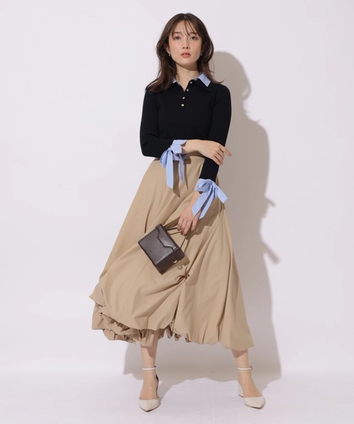 Apuweiser-riche（アプワイザーリッシェ）の「袖リボンスキッパーリブニット（ニット/セーター・レディース・グレイッシュベージュ/ネイビー・2）」の13枚目の写真