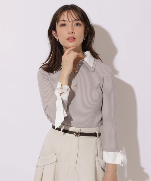 Apuweiser-riche（アプワイザーリッシェ）の「袖リボンスキッパーリブニット（ニット/セーター・レディース・グレイッシュベージュ/ネイビー・2）」の17枚目の写真