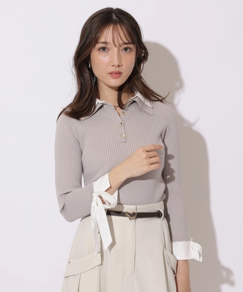 Apuweiser-riche（アプワイザーリッシェ）の「袖リボンスキッパーリブニット（ニット/セーター・レディース・グレイッシュベージュ/ネイビー・2）」の18枚目の写真