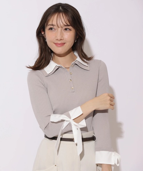 Apuweiser-riche（アプワイザーリッシェ）の「袖リボンスキッパーリブニット（ニット/セーター・レディース・グレイッシュベージュ/ネイビー・2）」の19枚目の写真