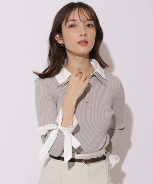 Apuweiser-riche（アプワイザーリッシェ）の「袖リボンスキッパーリブニット（ニット/セーター・レディース・グレイッシュベージュ/ネイビー・2）」の20枚目の写真