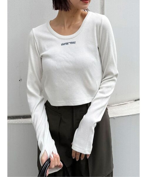 MURUA（ムルーア）の「ロゴラメテレコトップス（Tシャツ/カットソー・レディース・ブラック/グレー/イエロー/ホワイト・FREE）」の2枚目の写真