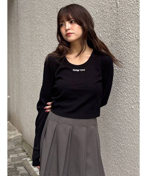 MURUA（ムルーア）の「ロゴラメテレコトップス（Tシャツ/カットソー・レディース・ブラック/グレー/イエロー/ホワイト・FREE）」の5枚目の写真