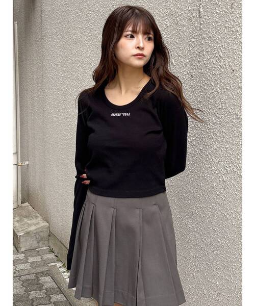 MURUA（ムルーア）の「ロゴラメテレコトップス（Tシャツ/カットソー・レディース・ブラック/グレー/イエロー/ホワイト・FREE）」の6枚目の写真