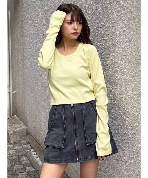 MURUA（ムルーア）の「ロゴラメテレコトップス（Tシャツ/カットソー・レディース・ブラック/グレー/イエロー/ホワイト・FREE）」の21枚目の写真