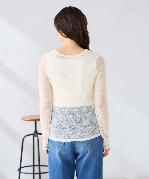 a.v.v(アーヴェヴェ)の「ストレッチレーストップス(Tシャツ/カットソー・レディース・アイボリー/モカ・38/40)」の12枚目の写真