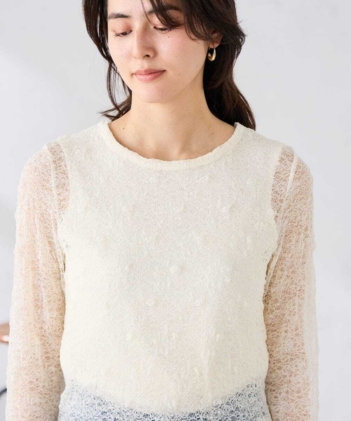 a.v.v(アーヴェヴェ)の「ストレッチレーストップス(Tシャツ/カットソー・レディース・アイボリー/モカ・38/40)」の13枚目の写真