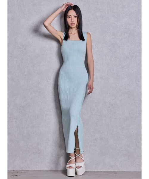 GYDA（ジェイダ）の「バックオープンジップスリットリブニットロングワンピース（ワンピース・レディース・ライトグレー/ミント/グレー/ブラック・FREE）」の4枚目の写真