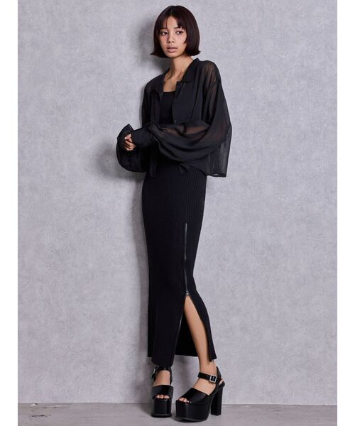 GYDA（ジェイダ）の「バックオープンジップスリットリブニットロングワンピース（ワンピース・レディース・ライトグレー/ミント/グレー/ブラック・FREE）」の2枚目の写真