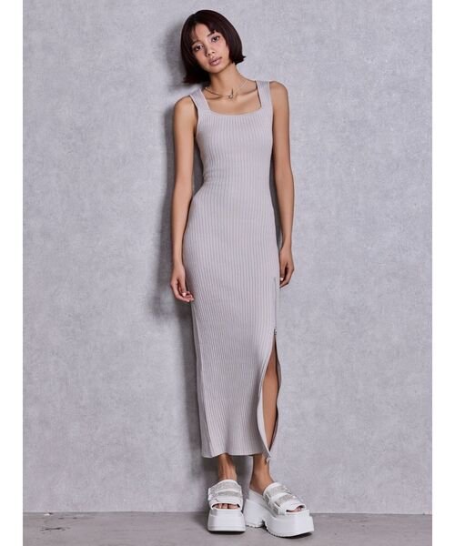 GYDA（ジェイダ）の「バックオープンジップスリットリブニットロングワンピース（ワンピース・レディース・ライトグレー/ミント/グレー/ブラック・FREE）」の6枚目の写真