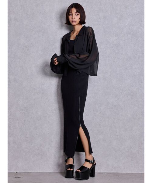 GYDA（ジェイダ）の「バックオープンジップスリットリブニットロングワンピース（ワンピース・レディース・ライトグレー/ミント/グレー/ブラック・FREE）」の9枚目の写真